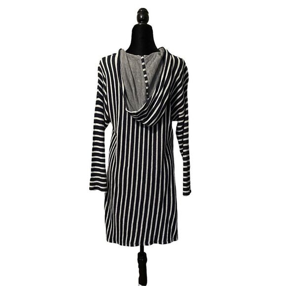 Soft Surroundings Navy & White Striped Tunic Length Hoodie - M - Picture 3 of 6
